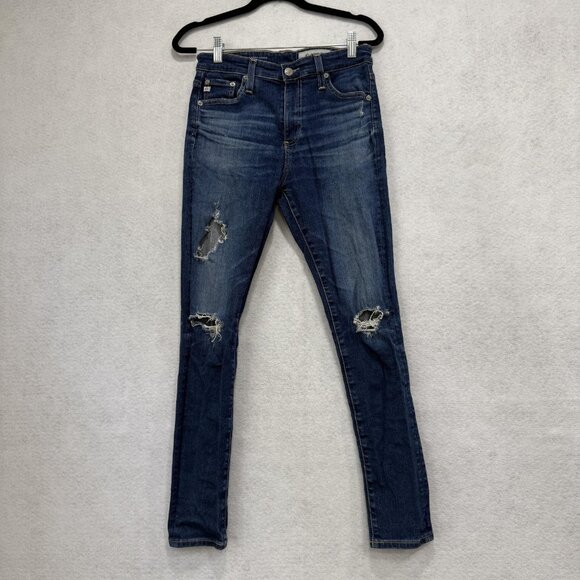 AG Adriano Goldschmied Jeans Womens 27R Blue Farrah Skinny Ankle Distressed - Picture 1 of 14